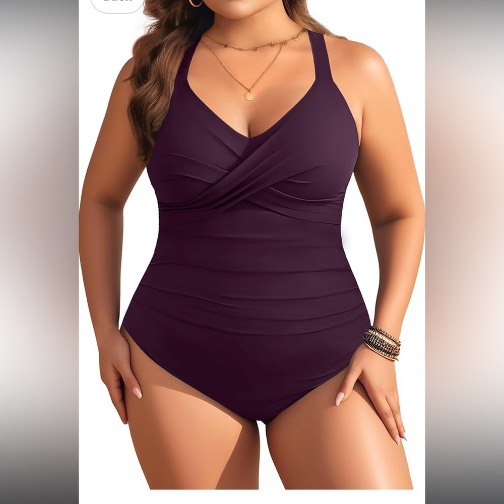 Aqua Eve, 16 Plus One Pc Swimsuit Tummy Control Retro Full Coverage 2025, purple